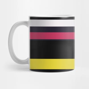 A solid merge of Very Light Pink, Raisin Black, Smoky Black, Dingy Dungeon and Piss Yellow stripes. Mug